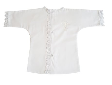 Крестильная рубашка с вышитом крестиком из хлопка с украшением из тесьмы