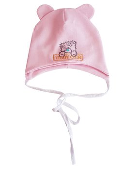 Розовая шапочка с завязками с вышивкой 